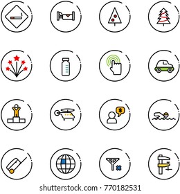 line vector icon set - smoking area sign vector, hotel, christmas tree, firework, vial, hand cursor, car, winner, helicopter, money dialog, swimming, suitcase, globe, no signal, clamp