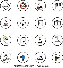 line vector icon set - smoking area sign vector, no, baby room, side wind, christmas tree, virus, safe, money case, hand cursor, history, chess queen, pyramid flag, surfing, globe, conveyor, clamp