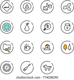 line vector icon set - smoking area sign vector, merry christmas message, tonometer, three leafs, lemon slice, pear, money search, bag, shared folder, hot tea, bungalow, forest, sun power, chisel