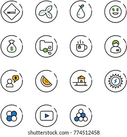 line vector icon set - smoking area sign vector, three leafs, pear, dollar smile, money bag, shared folder, hot tea, manager, dialog, watermelone, bungalow, sun power, atom core, playback