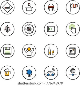 line vector icon set - smoking area sign vector, recieptionist, shower, side wind, christmas tree, firework, safe, hand cursor, save, success, wine, photo, beer, globe, car wireless