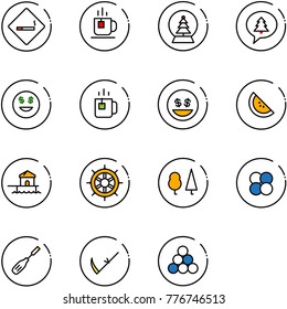 line vector icon set - smoking area sign vector, tea, snowball tree, merry christmas message, dollar smile, green, money, watermelone, bungalow, hand wheel, forest, atom core, chisel, scythe