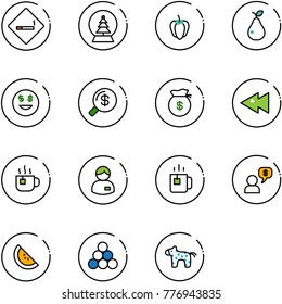 line vector icon set - smoking area sign vector, snowball tree, sweet pepper, pear, dollar smile, money search, bag, fast backward, hot tea, manager, green, dialog, watermelone, billiards balls
