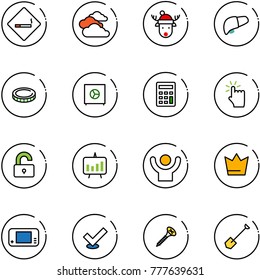 line vector icon set - smoking area sign vector, clouds, christmas deer hat, liver, coin, safe, calculator, hand touch, unlocked, presentation chart, success, crown, game console, check, screw