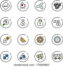 line vector icon set - smoking area sign vector, tea, three leafs, big cash, money search, bag, encashment, dialog, watermelone, hand wheel, sun power, atom core, billiards balls, xylophone, toy bus