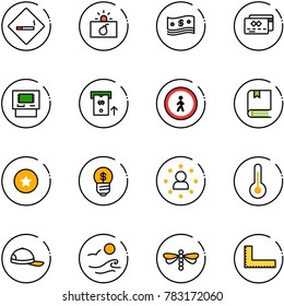 line vector icon set - smoking area sign vector, terrorism, cash, credit card, atm, no pedestrian road, book, star medal, business idea, man, thermometer, cap, waves, dragonfly, corner ruler