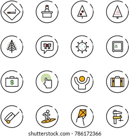 line vector icon set - smoking area sign vector, recieptionist, christmas tree, bow message, virus, safe, money case, hand cursor, success, suitcase, surfing, kite, clamp