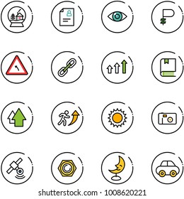 line vector icon set - snowball house vector, patient card, eye, ruble, turn left road sign, link, arrows up, book, arrow, career, sun, photo, satellite, nut, moon lamp, car