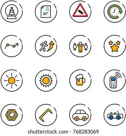 line vector icon set - snowball tree vector, patient card, multi lane traffic road sign, clock around, chart point arrow, career, team leader, stars, sun, beer, mobile phone, nut, staple, car, toy