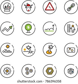 Line Vector Icon Set - Snowball House Vector, Christmas Deer Hat, Turn Left Road Sign, Link, Growth Arrow, Money Tree, Opportunity, Reading, Palm, Photo, Flower, Nut, Cube Toy