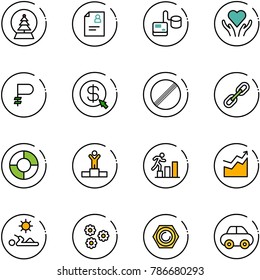 Line Vector Icon Set - Snowball Tree Vector, Patient Card, Tonometer, Heart Care, Ruble, Money Click, No Limit Road Sign, Link, Circle Chart, Winner, Career, Growth, Reading, Flower, Nut, Car