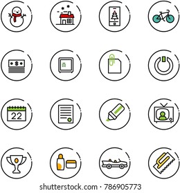 line vector icon set - snowman vector, house, christmas mobile, bike, dollar, safe, attachment, standby, calendar, agreement, highlight marker, tv news, gold cup, uv cream, cabrio, trowel