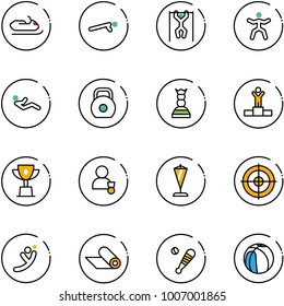 line vector icon set - snowmobile vector, push ups, pull, gymnastics, abdominal muscles, weight, chess queen, winner, win cup, pennant, target, flying man, mat, baseball bat, basketball