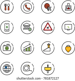 line vector icon set - spoon and fork vector, phone, plane globe, fireplace, mobile payment, account, airport road sign, monitor cursor, camera, growth, success, strawberry, measuring tape