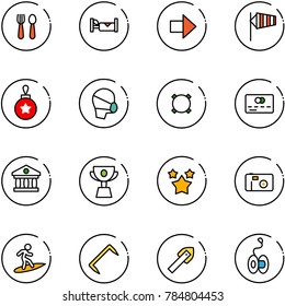 line vector icon set - spoon and fork vector, hotel, right arrow, side wind, christmas ball, medical mask, currency, credit card, bank, cup, stars, photo, surfing, staple, tile drill, yoyo