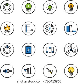 line vector icon set - standby vector, idea, bulb, business, fire, sun panel, power, water plant, button, battery, wind mill, connect, oil derrick, soldering iron