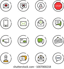 line vector icon set - star letter vector, bow message, merry christmas, stop road sign, phone, mail, opened, chat, loudspeaker, envelope, dialog, open, pawn, dollar