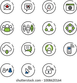 line vector icon set - star letter vector, bow message, merry christmas, browser globe, group, social, friends, download cloud, chat, man, mobile phone, information exchange, satellite antenna