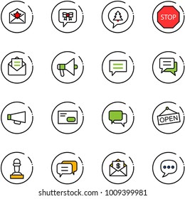 line vector icon set - star letter vector, bow message, merry christmas, stop road sign, opened mail, loudspeaker, chat, envelope, dialog, open, pawn, dollar