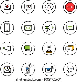 line vector icon set - star letter vector, bow message, merry christmas, stop road sign, phone, mail, loudspeaker, chat, dialog, pawn, dollar, mobile, wireless