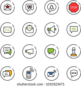 line vector icon set - star letter vector, bow message, merry christmas, stop road sign, mail, opened, loudspeaker, chat, dialog, pawn, mobile phone, wireless