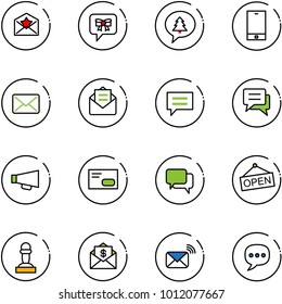 line vector icon set - star letter vector, bow message, merry christmas, phone, mail, opened, chat, loudspeaker, envelope, dialog, open, pawn, dollar, wireless