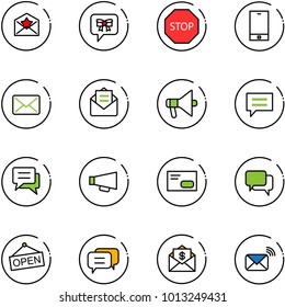 line vector icon set - star letter vector, bow message, stop road sign, phone, mail, opened, loudspeaker, chat, envelope, dialog, open, dollar, wireless