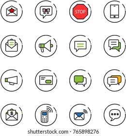 line vector icon set - star letter vector, bow message, stop road sign, phone, opened mail, loudspeaker, chat, envelope, dialog, dollar, mobile, wireless
