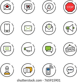 line vector icon set - star letter vector, bow message, merry christmas, stop road sign, phone, mail, opened, loudspeaker, chat, dialog, open, pawn, mobile