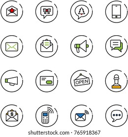 line vector icon set - star letter vector, bow message, merry christmas, phone, mail, opened, loudspeaker, chat, envelope, open, pawn, dollar, mobile, wireless