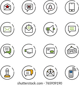 line vector icon set - star letter vector, bow message, merry christmas, phone, mail, opened, loudspeaker, chat, envelope, open, pawn, dialog, dollar, mobile