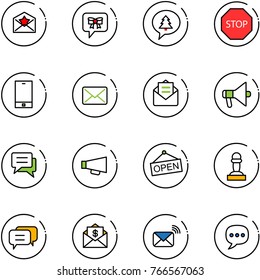 line vector icon set - star letter vector, bow message, merry christmas, stop road sign, phone, mail, opened, loudspeaker, chat, open, pawn, dialog, dollar, wireless