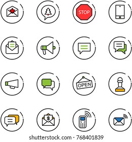 line vector icon set - star letter vector, merry christmas message, stop road sign, phone, opened mail, loudspeaker, chat, dialog, open, pawn, dollar, mobile, wireless