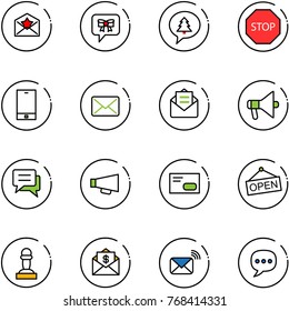 line vector icon set - star letter vector, bow message, merry christmas, stop road sign, phone, mail, opened, loudspeaker, chat, envelope, open, pawn, dollar, wireless