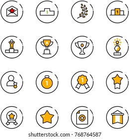 line vector icon set - star letter vector, pedestal, golden branch, winner, win cup, gold, award, medal, certificate, pennant