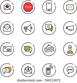 line vector icon set - star letter vector, stop road sign, phone, mail, opened, loudspeaker, chat, envelope, dialog, open, pawn, dollar, mobile