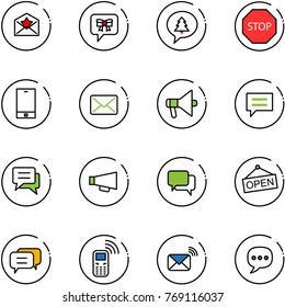 line vector icon set - star letter vector, bow message, merry christmas, stop road sign, phone, mail, loudspeaker, chat, dialog, open, mobile, wireless