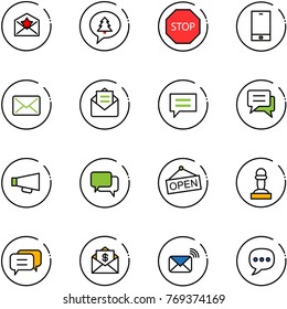line vector icon set - star letter vector, merry christmas message, stop road sign, phone, mail, opened, chat, loudspeaker, dialog, open, pawn, dollar, wireless