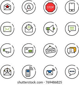 line vector icon set - star letter vector, merry christmas message, stop road sign, phone, mail, opened, loudspeaker, chat, envelope, open, dialog, dollar, mobile, wireless