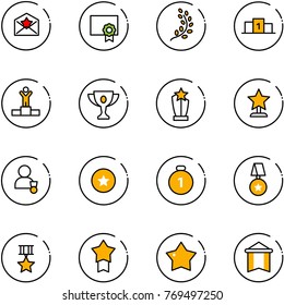 line vector icon set - star letter vector, certificate, golden branch, pedestal, winner, gold cup, award, medal, pennant