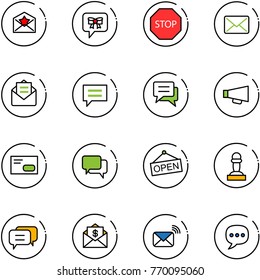 line vector icon set - star letter vector, bow message, stop road sign, mail, opened, chat, loudspeaker, envelope, dialog, open, pawn, dollar, wireless