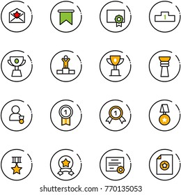 line vector icon set - star letter vector, flag, certificate, pedestal, cup, winner, win, award, gold medal