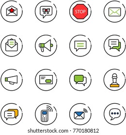 line vector icon set - star letter vector, bow message, stop road sign, mail, opened, loudspeaker, chat, envelope, dialog, pawn, mobile phone, wireless