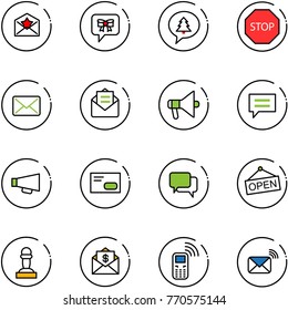 line vector icon set - star letter vector, bow message, merry christmas, stop road sign, mail, opened, loudspeaker, chat, envelope, dialog, open, pawn, dollar, mobile phone, wireless