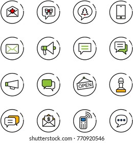 line vector icon set - star letter vector, bow message, merry christmas, phone, mail, loudspeaker, chat, dialog, open, pawn, dollar, mobile