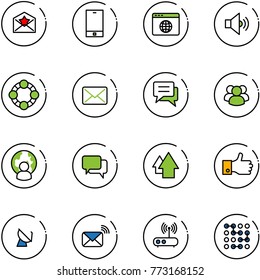 line vector icon set - star letter vector, phone, browser globe, volume medium, friends, mail, chat, group, man, dialog, arrow up, finger, satellite antenna, wireless, wi fi router, circuit