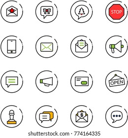 line vector icon set - star letter vector, bow message, merry christmas, stop road sign, phone, mail, opened, loudspeaker, chat, envelope, open, pawn, dialog, dollar