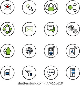 line vector icon set - star letter vector, cursor, group, share, friends, mail, chat, gears, arrow up, antenna, music player, identity card, sim, no signal, server