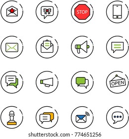 line vector icon set - star letter vector, bow message, stop road sign, phone, mail, opened, loudspeaker, chat, dialog, open, pawn, wireless
