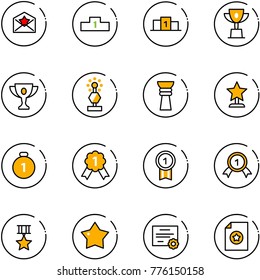 line vector icon set - star letter vector, pedestal, win cup, gold, award, medal, certificate